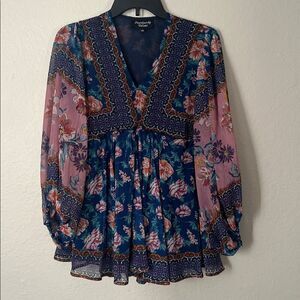 Feathers by Tolani Women's Blue Floral Babydoll Western Peasant Boho in Size XS